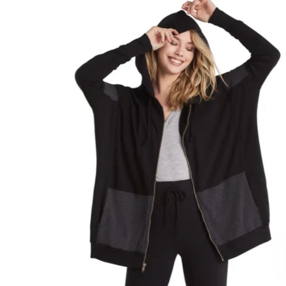 Wildfox Two-Tone Hooded Jacket in Black and Gray
